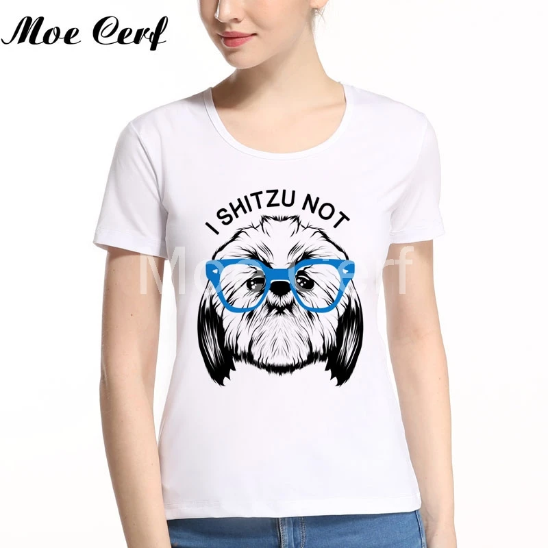 DJ Poodle I SHITZU NOT Print T Shirt Funny Music French Bulldog Pups Tops Women New Arrival Women T shirt Kawaii Shirt L11-109 Tops