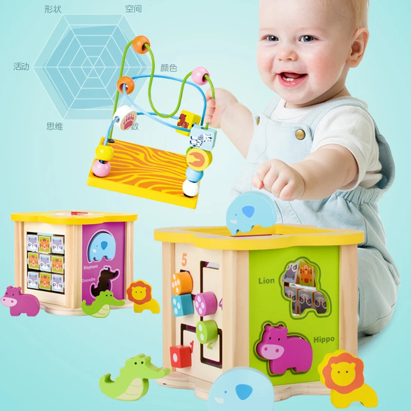 

Classic Multi-function Round Bead Jigsaw Puzzles Wooden Learning Education Puzzle Games Toy Box Montessori