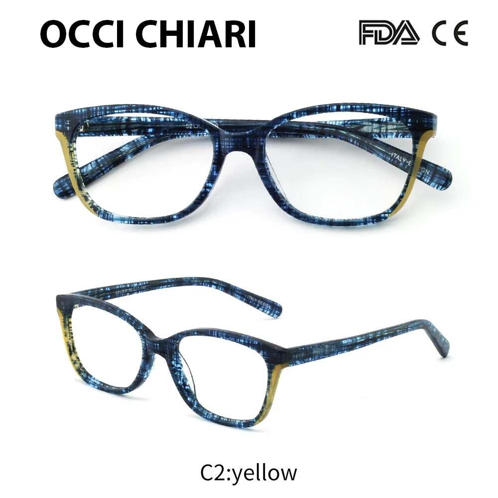 C2 YELLOW OCCI CHIARI Модные прямоугольные очки для близорукости женские прозрачные линзы трендовые оптические очки оправы очки W-CANU - Цвет оправы: C2 YELLOW