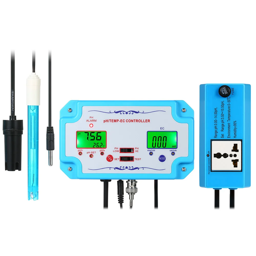 3 в 1 pH/EC/TEMP Монитор датчик качества воды pH контроллер с электродом Тип BNC зонд тестер качества воды для аквариума