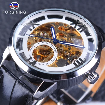 

Forsining White Golden Skeleton Watch Luminous Hands Men's Mechanical Watch Black Band Fashion Top Brand Luxury Wrist Watch