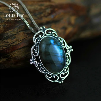 

Lotus Fun Real 925 Sterling Silver Natural Labradorite Handmade Fine Jewelry Vintage Pendant without Necklace Women Acessorios