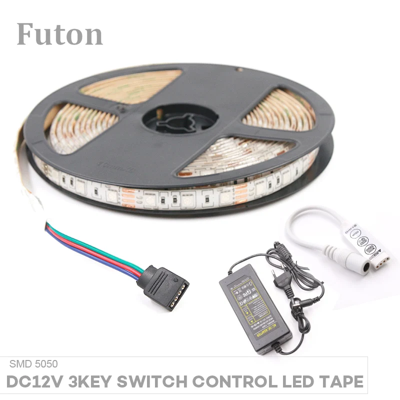 

5m DC12V Key Switch Controlled RGB LED Strip With Adapter Waterproof Flexible SMD5050 LED Light For TV Backlight Wardrobe light