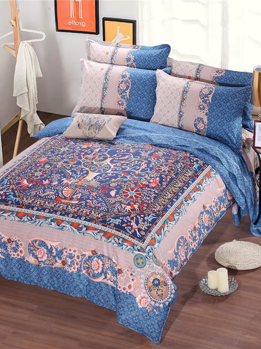 

Duvet Cover Set 4 Pcs Modern Luxury Blue Home Linens