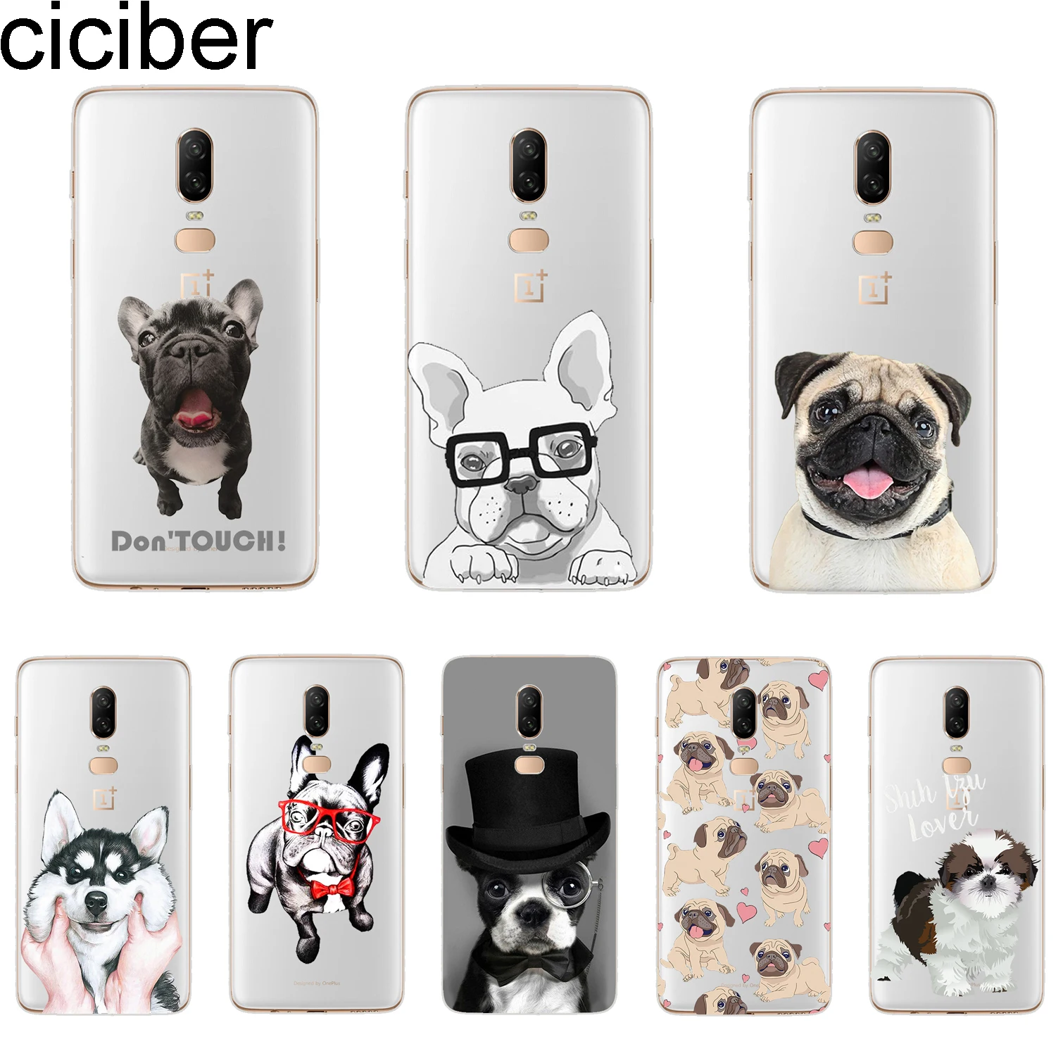 Ciciber чехол для Oneplus 6T 5T чехлы телефонов 1 + Fundas Capa Coque Мягкий ТПУ щенок Мопс