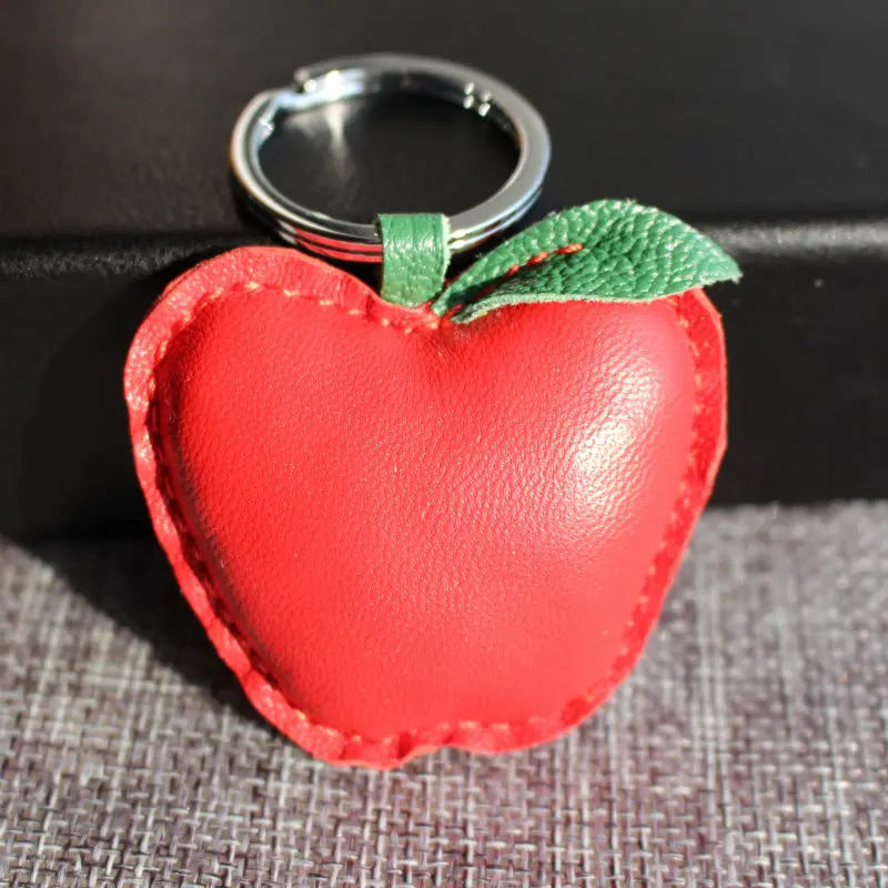 On Sale Handmade Fruit Apple Eggplant Lemon Genuine Lambskin Leather Keychain Car Key Chain