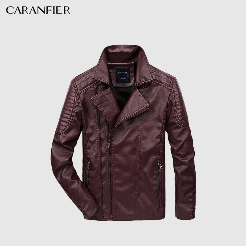 

CARANFIER 2017New Brand PU Faux Motorcycle Leather Jacket Men Autumn Thick Winter Warm Clothing Male Casual Black Pocket Coats