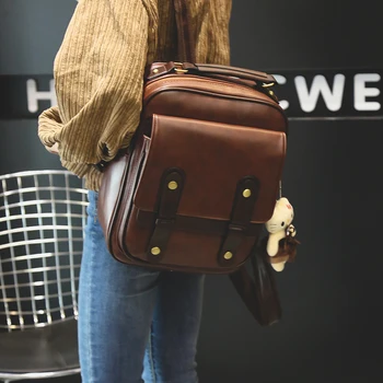 

2018 new Women Solid PU Bag Vintage London Style Backpack Korean Style Simple Joker Student School Bag Girl Zipper Travel Bag