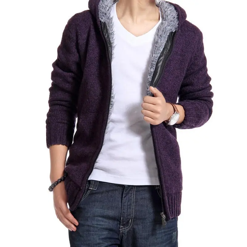 2019 Autumn Winter Men's Sweater Coat Faux Fur Wool Sweater Jackets Men Zipper Knitted Thick Coat Casual Knitwear Warm Outwear