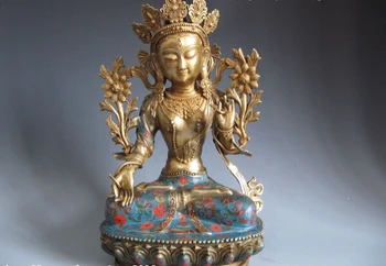 

song voge gem S0899 19"Tibetan Buddhism Bronze cloisonne White TaTa Guan Yin Kwan-yin Buddha Statue