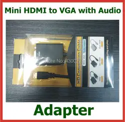 50 шт. Mini HDMI к VGA с аудио адаптером Mini HDMI мужчина к VGA Женский конвертер для ПК ноутбук планшет Camcoder к VGA дисплеям