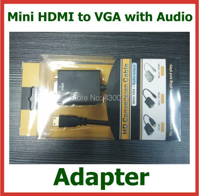 50pcs Mini HDMI to VGA with Audio Adapter Mini HDMI Male to VGA Female Converter for PC Laptop Tablet Camcoder to VGA Displays