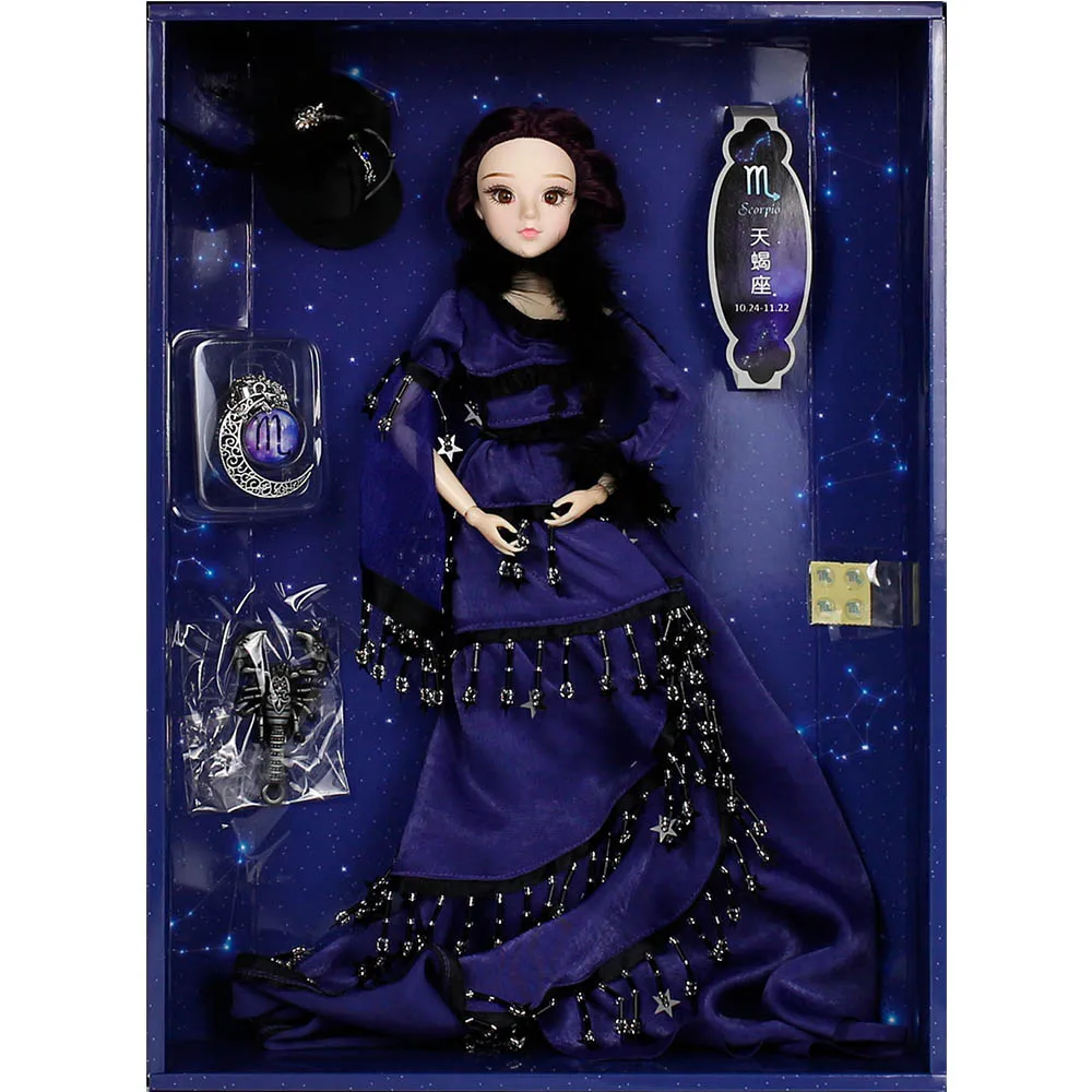 Fortune Days MMGirl 12 Constellation Scorpio 1/6 bjd кукла 30 см темно-фиолетовое платье шляпа 14 суставов тело с изысканной подарочной коробкой игрушка - Цвет: Белый