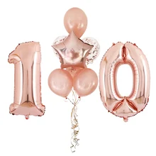32 Inch Rose Gold number Foil balloons Birthday Decoration Star Balloons Anniversary Party Decor 12 Inch Confetti Latex Balloon
