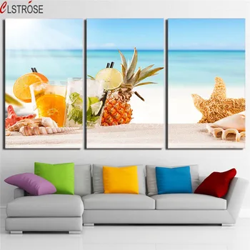 

CLSTROSE Canvas Wall Art Pictures Home Decor Living Room HD Printed 3 Pcs Ice Fruit Drink Paintings Modern Beach Shells Poster