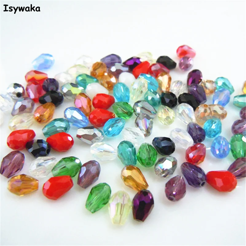 

6*8mm 70pcs Mixed Color Faceted Teardrop Beads Austria Crystal Beads Waterdrop Beads Loose Spacer Bead for DIY Jewelry Making