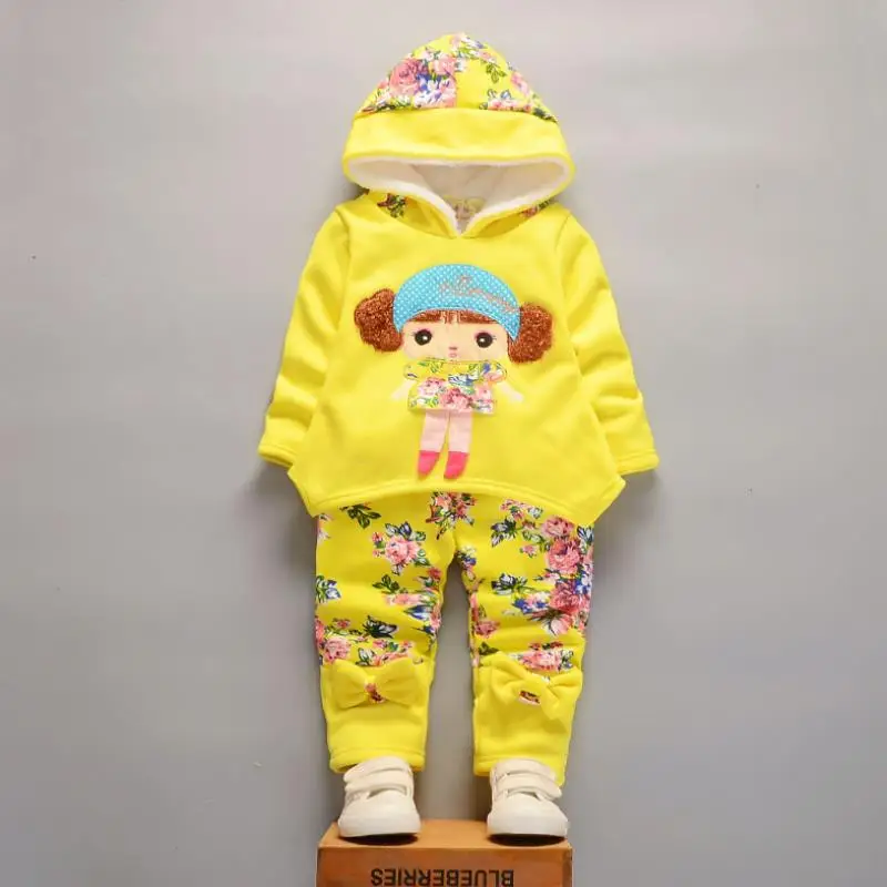 New Autumn and winter plus velvet suit children cartoon sheepskin coat children's clothing cute girl two-piece1-4 years old