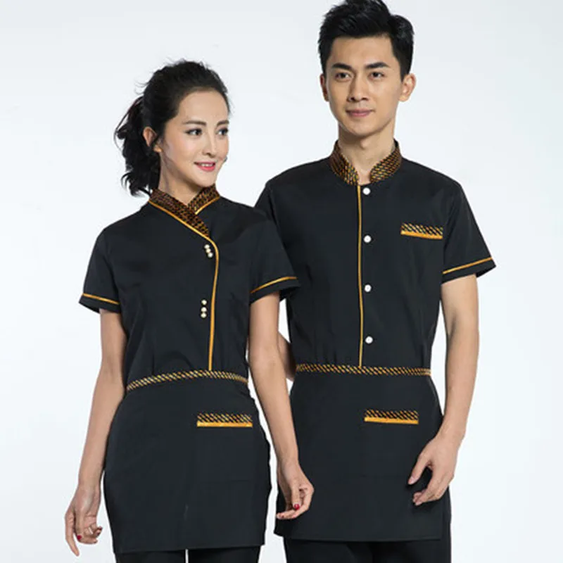 

High quanlity Summer Short-sleeve Breathable Double-breasted Restaurant Chef Jacket Kitchen Cook Net Back Man Woman Chef Uniform