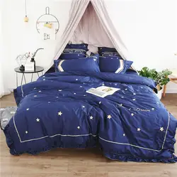 2018 Blue sky постельных принадлежностей египетского хлопка Embroideried кровать комплект со звездами пододеяльник двойной King queen Размер Комплект