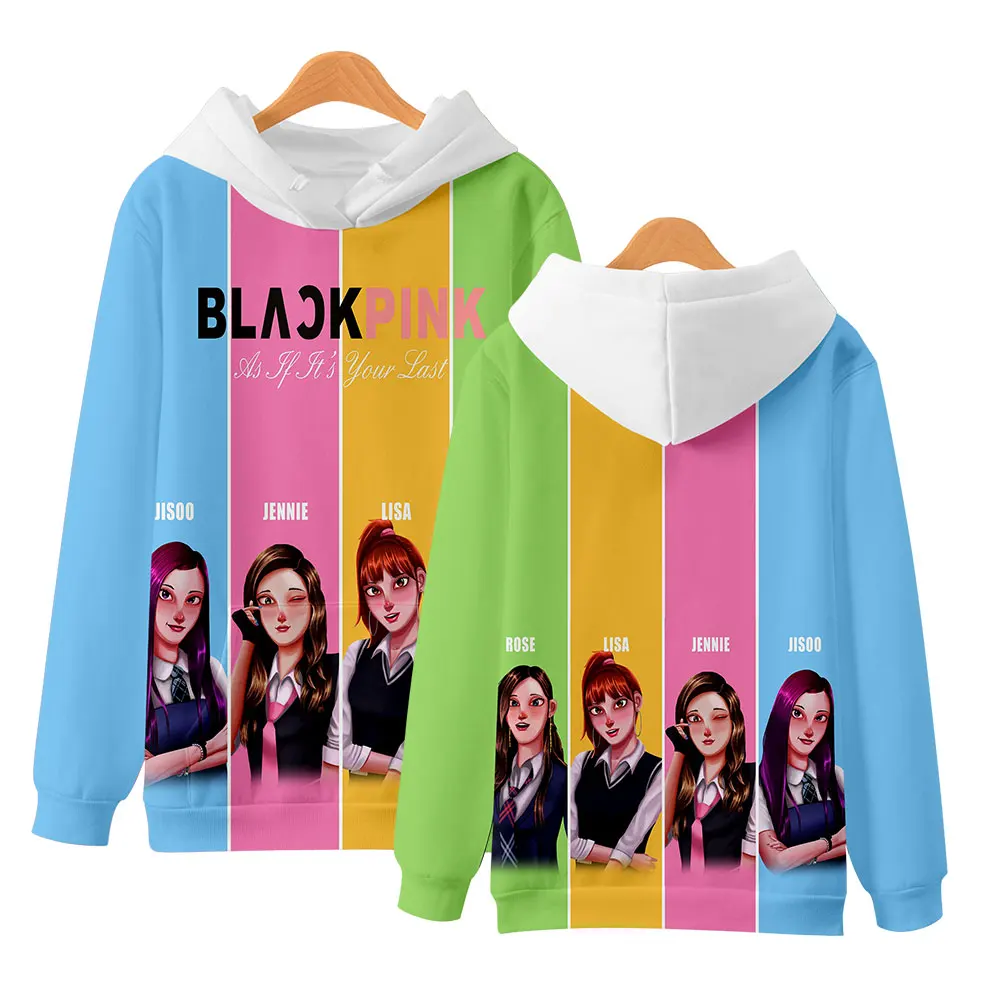 Blackpink Kpop Толстовка Priting Harajuku корейский стиль для женщин негабаритных толстовка Лиза Франк кофты 3d Розовый худи костюмы