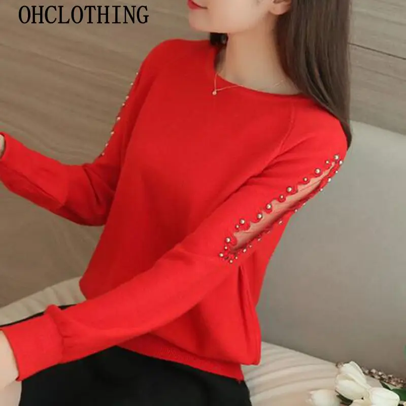 

OHCLOTHING spring A loose sweaters Lace beads female short lace beading sweater hedging all-match shirt solid 2017