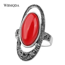 Винтажное большое красное кольцо с зеленым камнем, серебро, черный кристалл, выдалбливают массивные кольца для женщин, Этнические тибетские ювелирные изделия