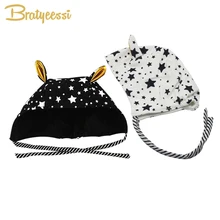 Милая Детская шляпа Enfant, хлопковая детская шапка с длинными ушками, шапка с принтом звезд для мальчиков и девочек 3-18 месяцев, черная/белая