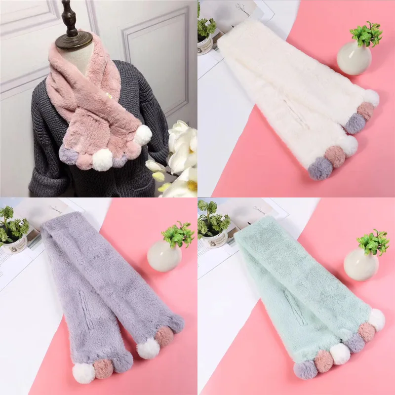 

Children's Korean version ball plush thick scarf girl baby winter warm imitation rabbit fur collar boy wild wave scarf