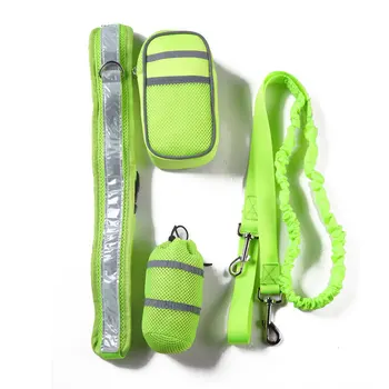 

Hands Free Dog Leash Set for Running Jogging Walking with Adjustable Waist Belt and Storage Bags