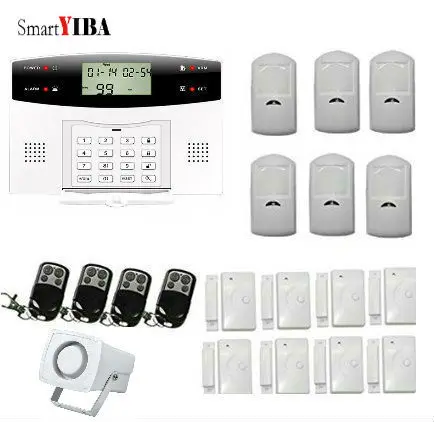 SmartYIBA Wireless GSM SMS Home Alarm Kits Door Gap Sensor PIR Motion Detector Horn Alarm System Smart Security Alarma SmartYIBA Wireless GSM SMS Home Alarm Kits Door Gap Sensor PIR Motion Detector Horn Alarm System Smart Security Alarma