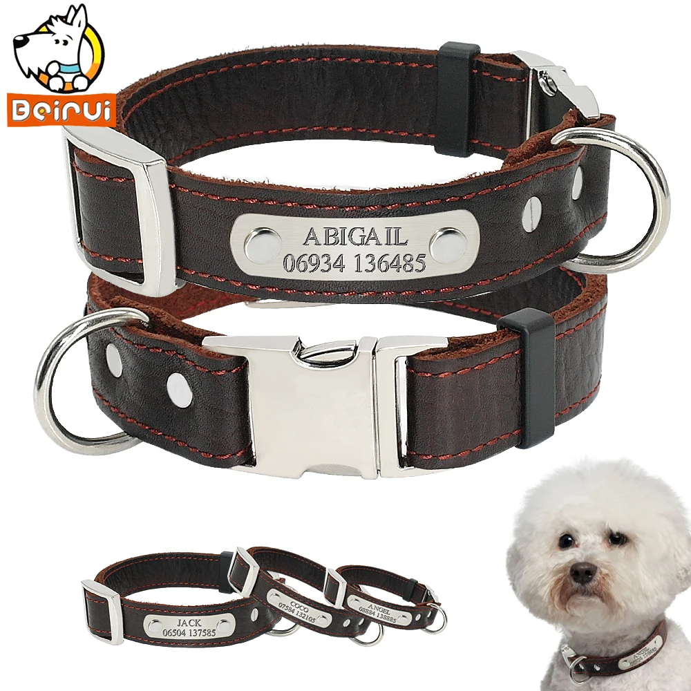 

Personalized Customized Dog Collar Genuine Leather Adjustable Engraved ID Dog Collars For Small Medium Large Pet Dogs Pitbull