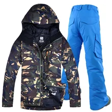 Зимняя ветрозащитная лыжная куртка+ штаны, для мужчин, Gsou, лыжный костюм, наборы, Мужская одежда для сноубординга, для улицы, для снежного спорта, водонепроницаемый