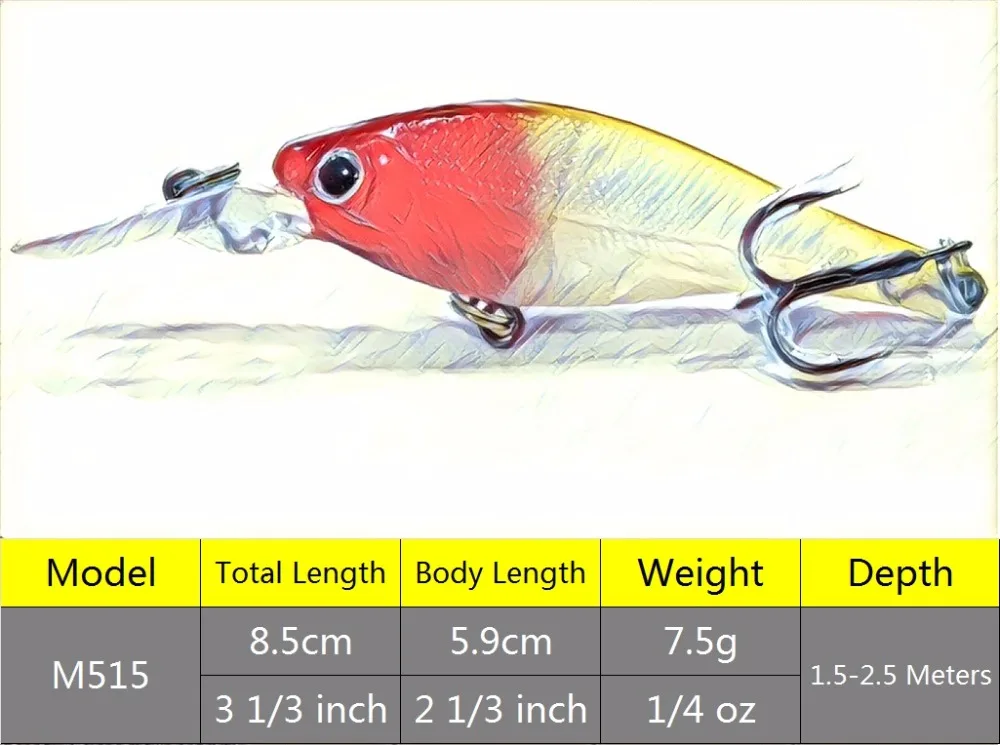 WLure 7,5 г 8,5 см 2 метра глубина погружения легкий гольян кренкбейт плавающий медленно с 2#8 крючками мускусные рыболовные приманки M515