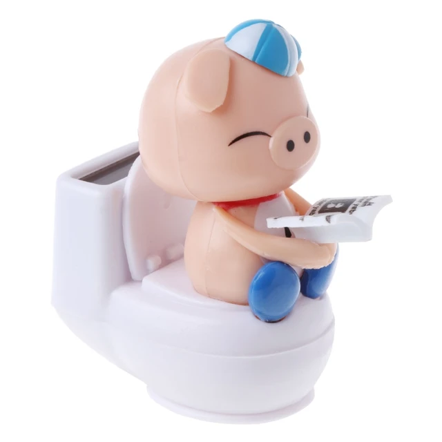 HBB 1PC Solar Powered Pig Sitting On Toilet Car Ornament Cute Cartoon Kid Toy Gift Home Decor 5