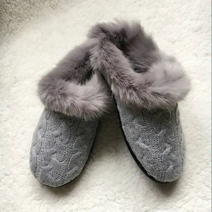 Women's Soft Knitted Comfort Hair Fluffy Memory Foam Anti-Skid Sole Slippers Fuzzy Plush Lining Slip-on women Shoes (4)