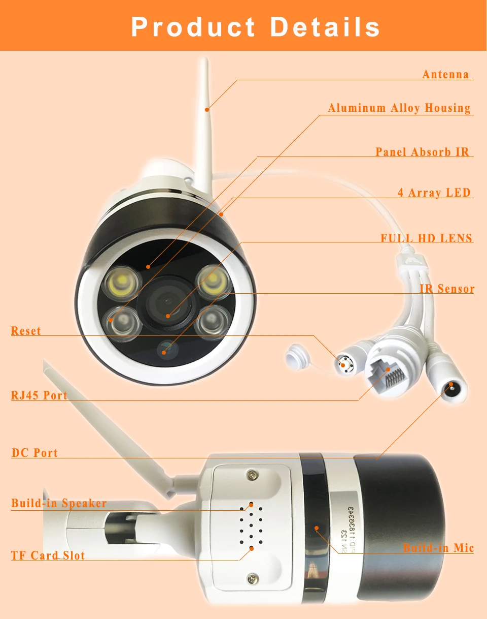 Беспроводная ip-камера, Wifi, домашняя, охранная, видеонаблюдение, CCTV камера, 1080 P, уличная, водонепроницаемая, мини камера, HD 720 P, P2P, Onvif