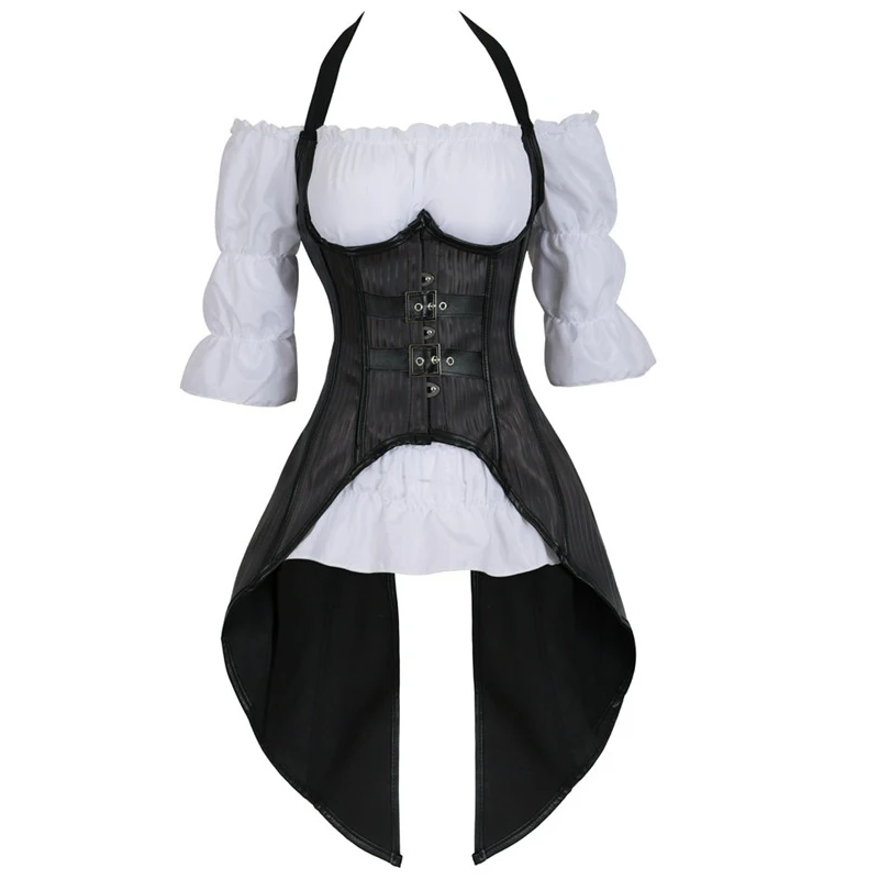 

bustiers corset long straps top vest corsets pirate lingerie irregular burlesque plus size black burlesque two pieces korsett