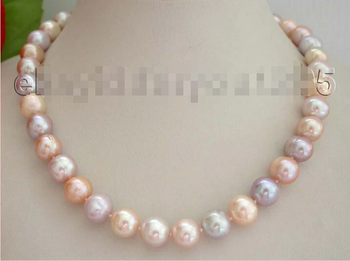 

fast17.5" Genuine Natural 12mm Multicolor Round Pearl Necklace #f1521! NEW