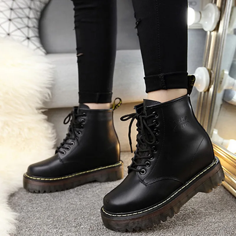 

Genuine leather 2019 Women Boot Fashion Winter Warm Shoes Female Motorcycle Ankle Snow Boots platform Woman Botas mujer