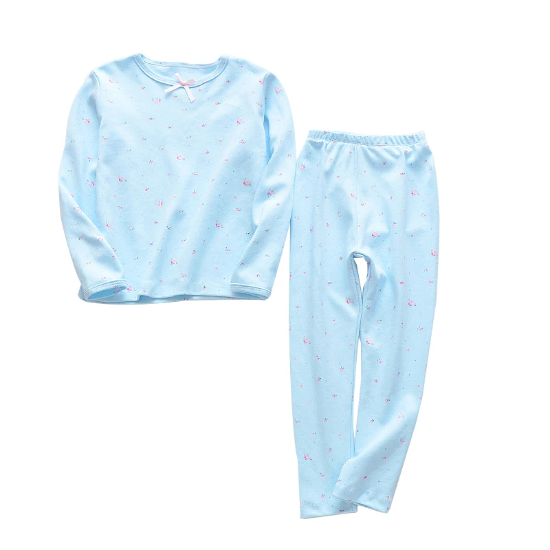 Пижамные комплекты для девочек; детская одежда для сна с вишенками; детская одежда для сна с рисунком кролика; пижамы с длинными рукавами для девочек; домашняя одежда; пижамы для девочек - Цвет: Pastoral blue
