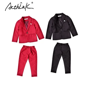 

ActhInK New Arrival Kids Spring Wedding Suit for Boys Brand School Boys 2Pcs Formal Blazer Suit Children RED/BLACK Clothing Set