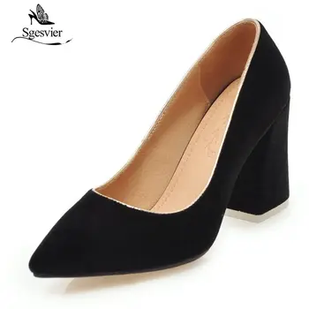 

Sgesvier Women Pumps High Heels Elegant Brand Design Pointed Toe Thick High Heels Party Simple Pumps Women Plus Size 31-46 B374