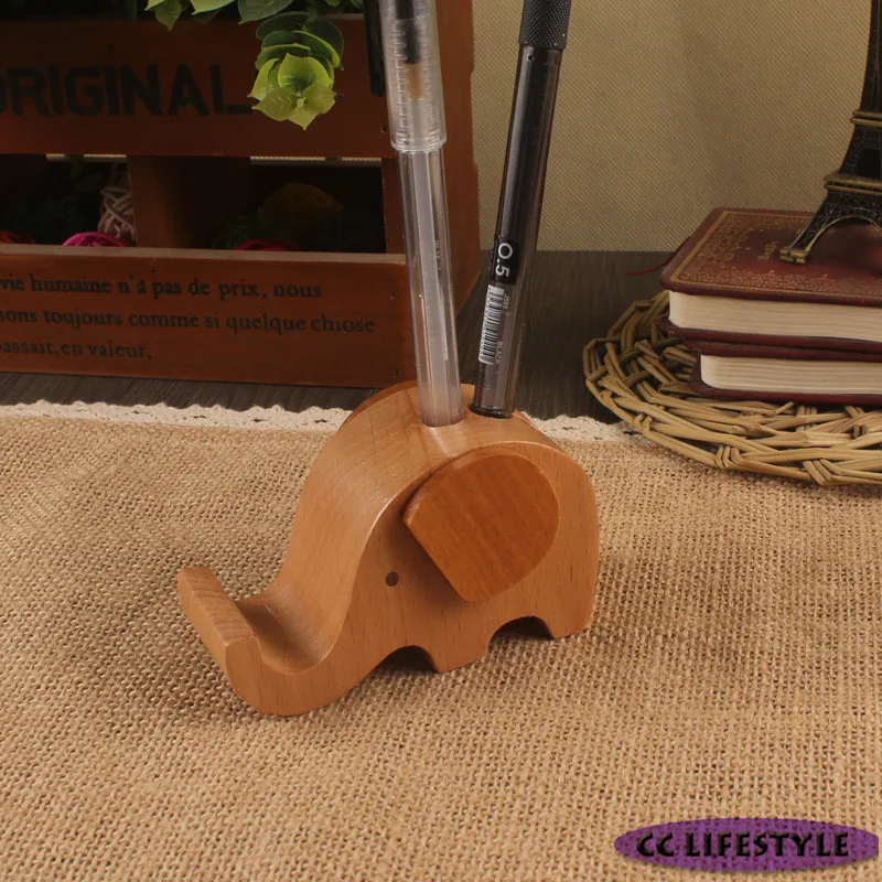 

Wooden Mobile Phone Bracket Cartoon Small Phone Base Pen Holder Business Card Multi Functional Solid Wood Phone Holder