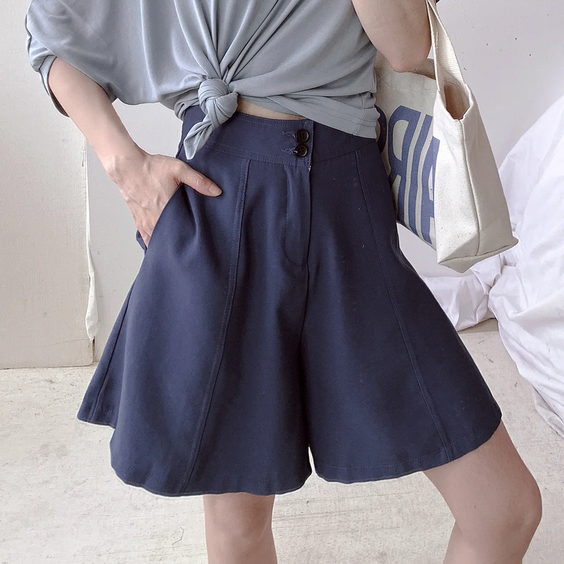 

Summer 2019 New Women's Solid Color High Waist Line Slim Double Button Women's black Pants Women