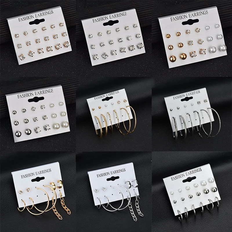 

H:HYDE New Fashion Earrings Set For Women Square Crystal Heart Stud Earrings for Women Piercing Simulated Pearl Flower Earrings