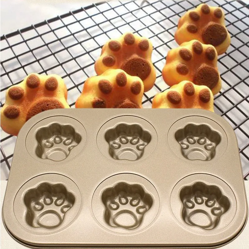 

Golden Non-stick Madeleine Mold Bear Paw Shell Donut Pig Shape Carbon Steel 6 Cup Cake Mold Bakeware