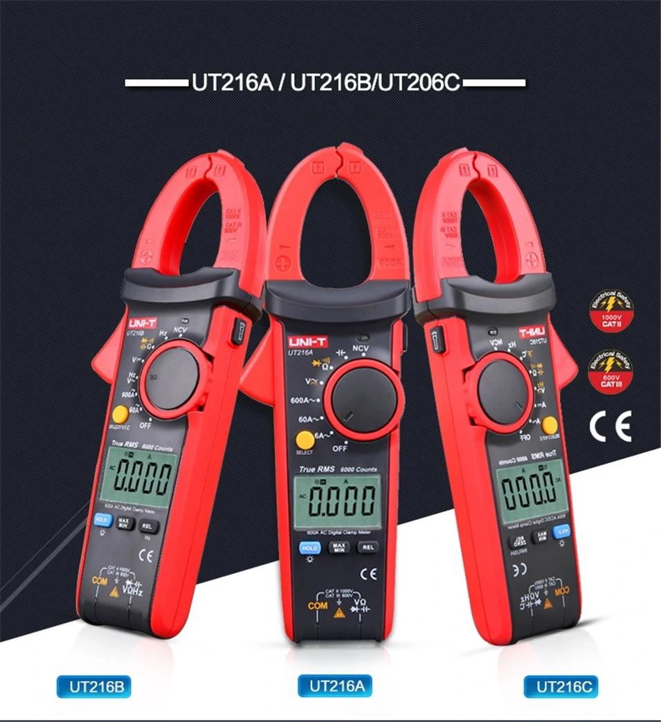 

UNI-T UT216A UT216B UT216C UT216D 600A True RMS Digital Clamp Meters AC/DC Current V/A Capacitance Ohm Freq Temp VFC NCV