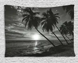 Тропический гобелен кокосовых пальм на пляже согнуть по ветру горизонт над морем изображение настенный для Спальня в общежитии