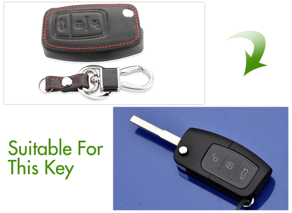 Genuine leather Cover for Ford Fiesta Focus 2 Ecosport Kuga Escape Car Flip folding Remote key Case 3 Buttons VCiiC