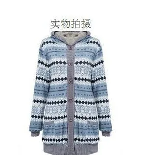 Зимнее женское пальто, Теплый Женский трикотажный свитер, пальто в полоску с длинным рукавом и капюшоном, женский свитер